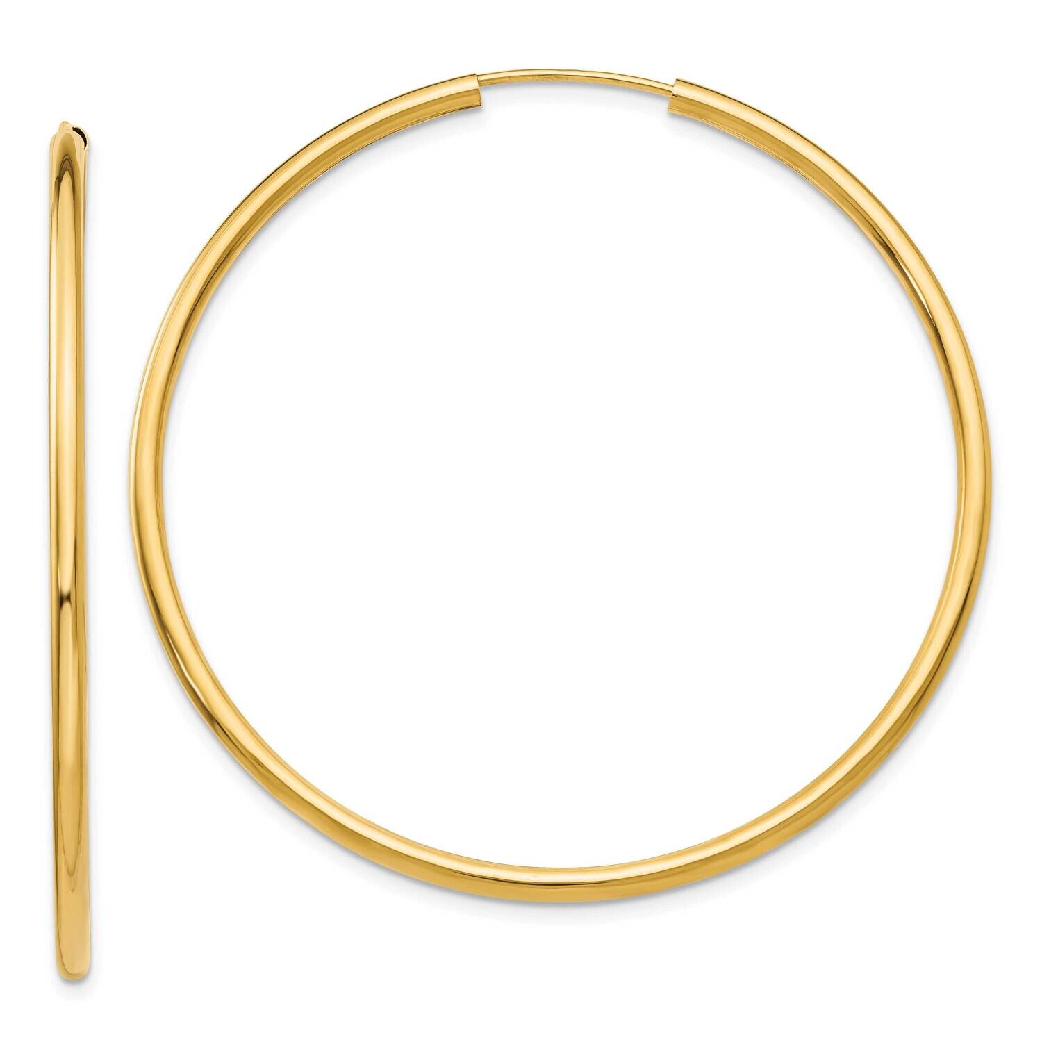 Round Endless 2mm Hoop Earrings 10k Polished Gold 10H985