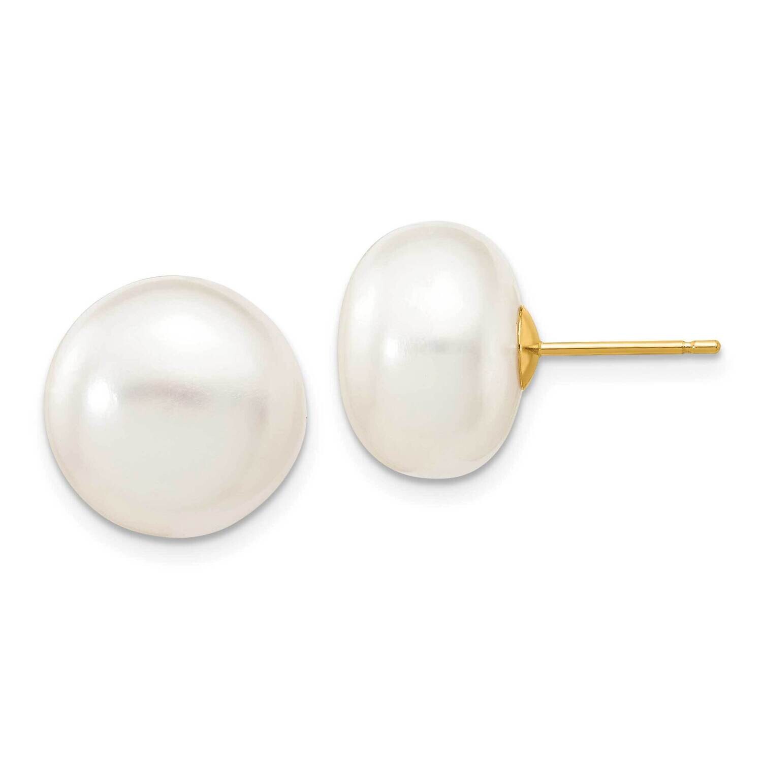 12-13mm White Button Freshwater Cultured Pearl Stud Post Earrings 10k Gold 10X120BW