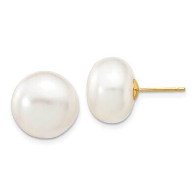 12-13mm White Button Freshwater Cultured Pearl Stud Post Earrings 10k Gold 10X120BW, MPN: 10X120BW,