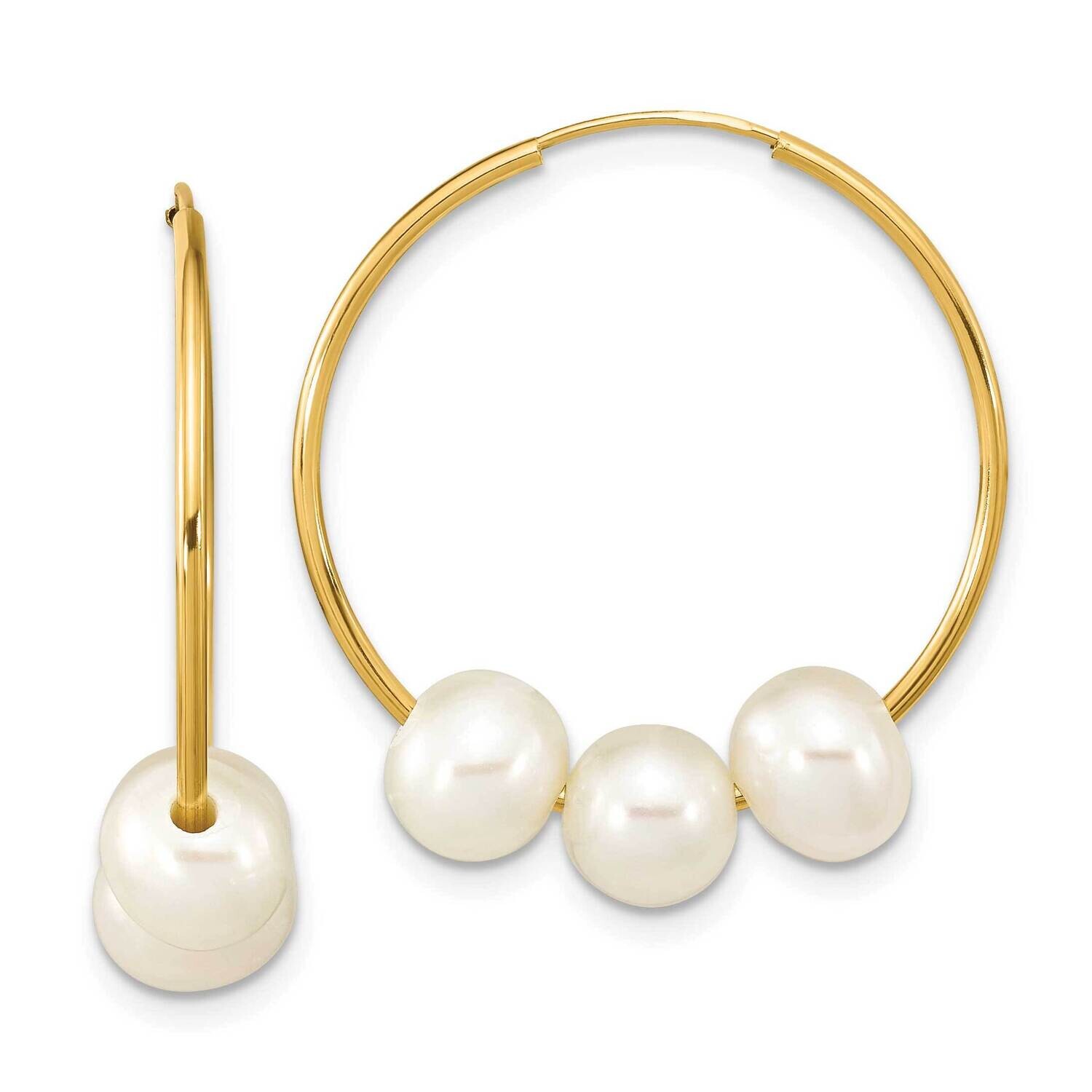 6-7mm Semi-Round White Fwc Pearl Hoops Earrings Dangle 10k Gold 10XF793E