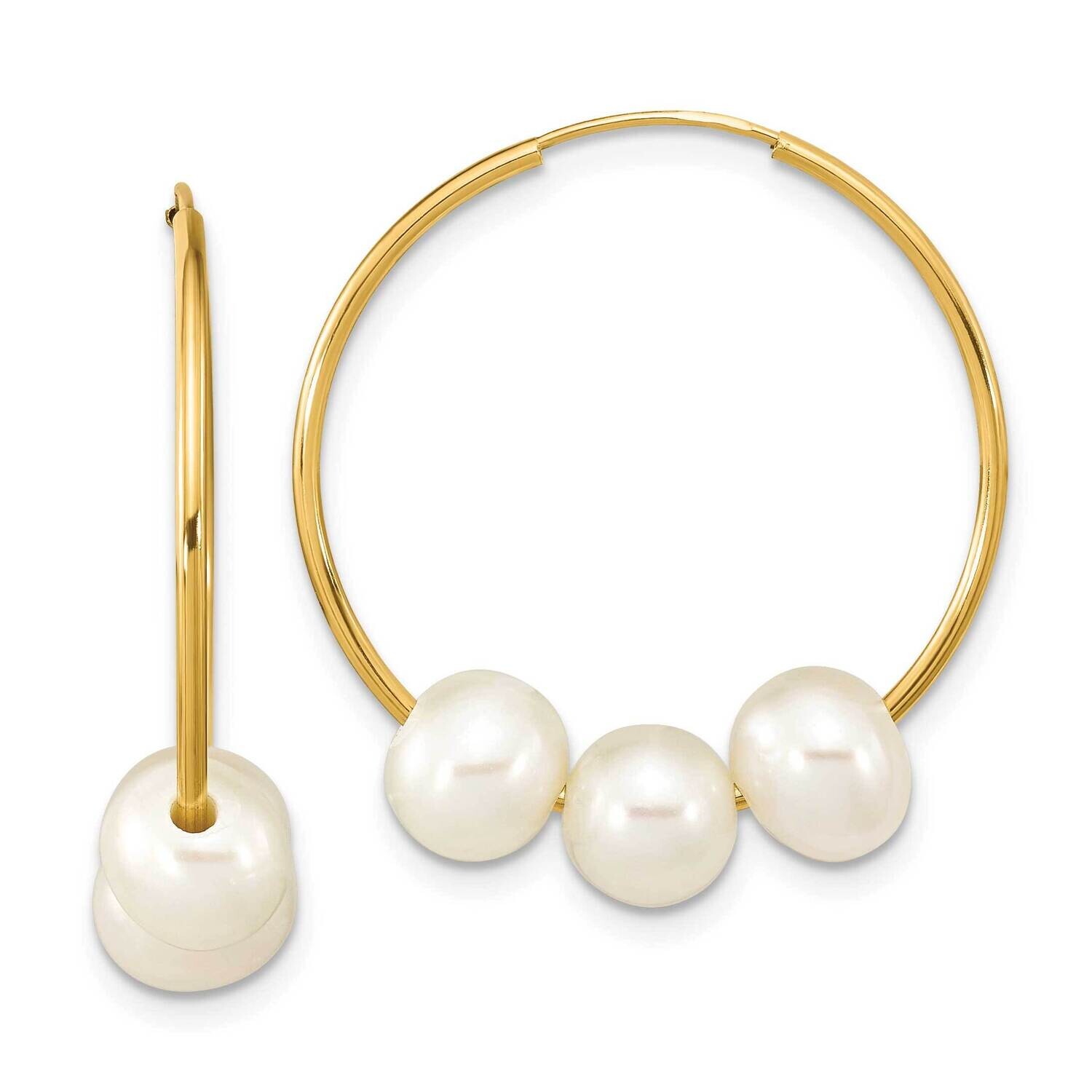 6-7mm Semi-Round White Fwc Pearl Hoops Earrings Dangle 10k Gold 10XF793E, MPN: 10XF793E, 1969040971…