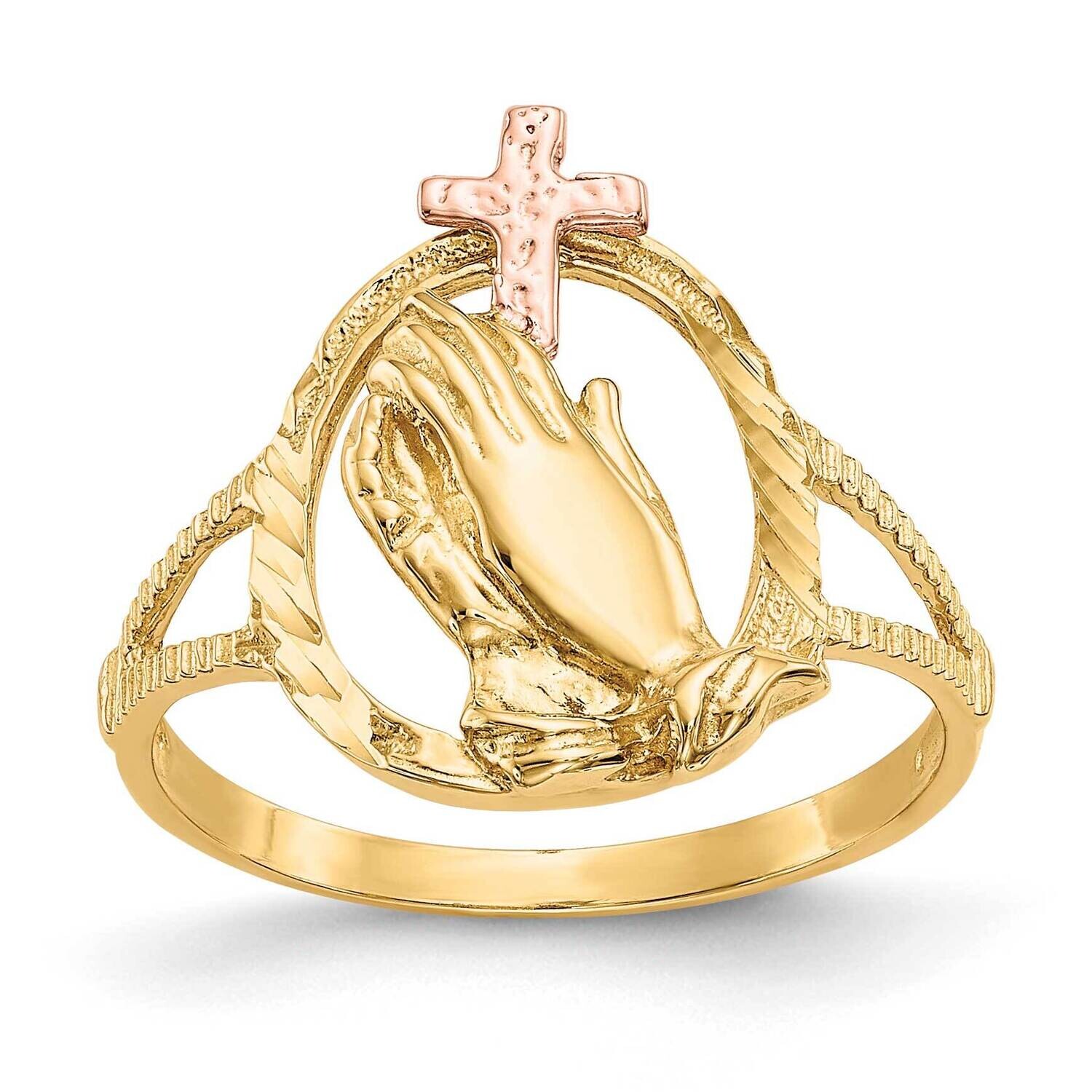 Diamond Cut Praying Hands Cross Ring 10k Two-Tone Gold 10K3965, MPN: 10K3965,