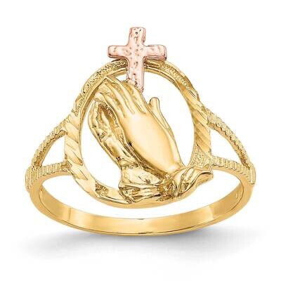 Diamond Cut Praying Hands Cross Ring 10k Two-Tone Gold 10K3965, MPN: 10K3965,