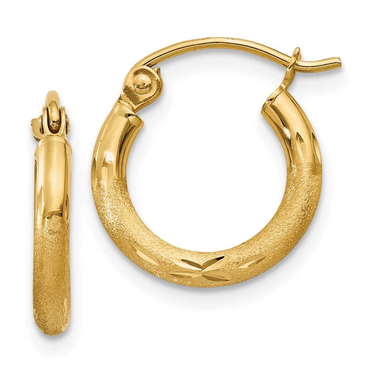 Satin Diamond-Cut 2mm Round Tube Hoop Earrings 10k Gold 10TC212, MPN: 10TC212,