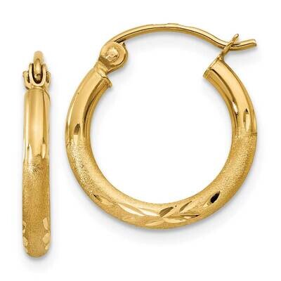 Satin Diamond-Cut 2mm Round Tube Hoop Earrings 10k Gold 10TC211, MPN: 10TC211,