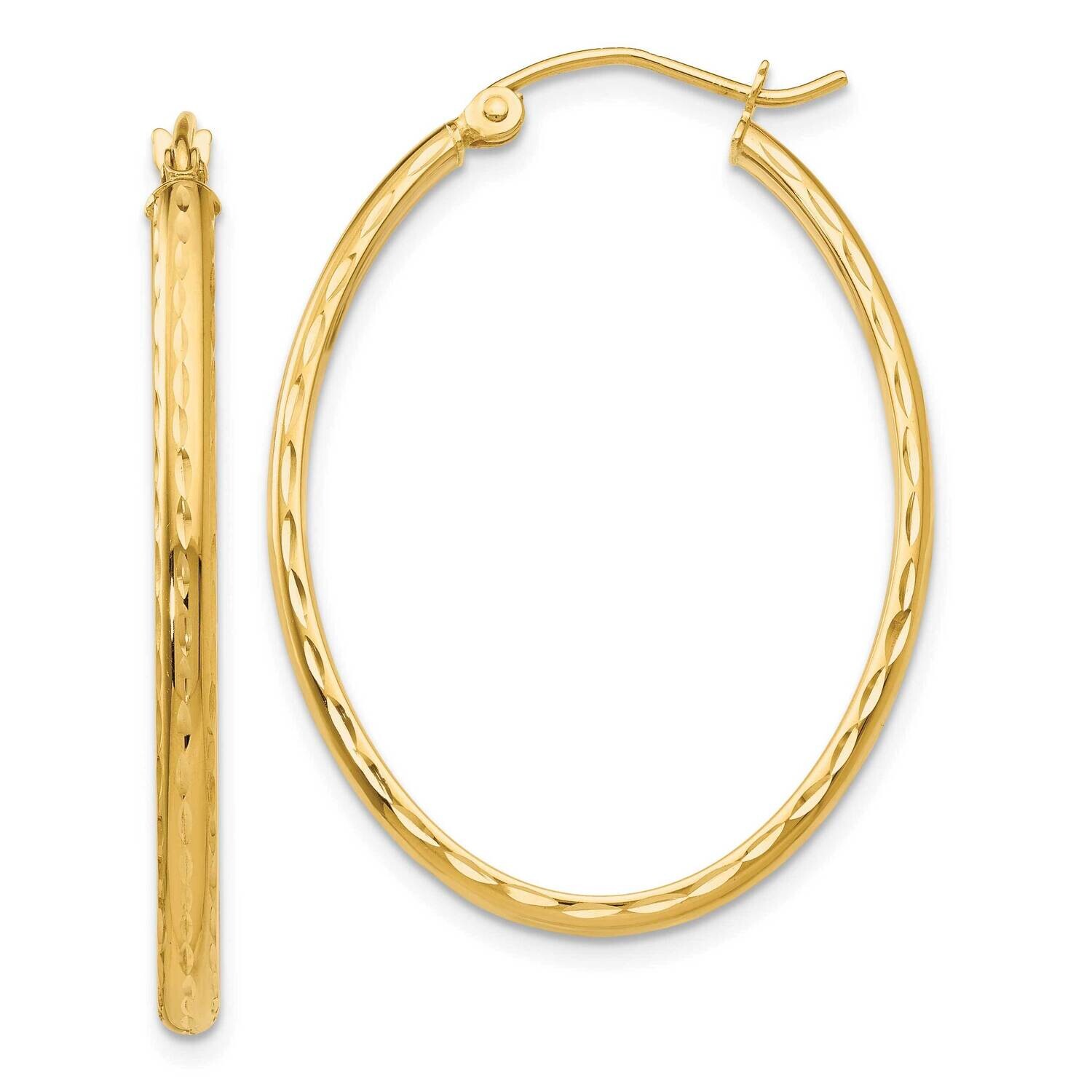Lightweight Diamond-Cut Oval Hoop Earrings 10k Gold 10TE514, MPN: 10TE514,