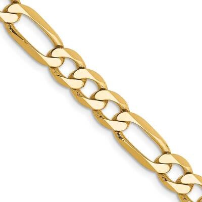 6.25mm Flat Figaro Chain 24 Inch 10k Gold 10FG160-24, MPN: 10FG160-24,