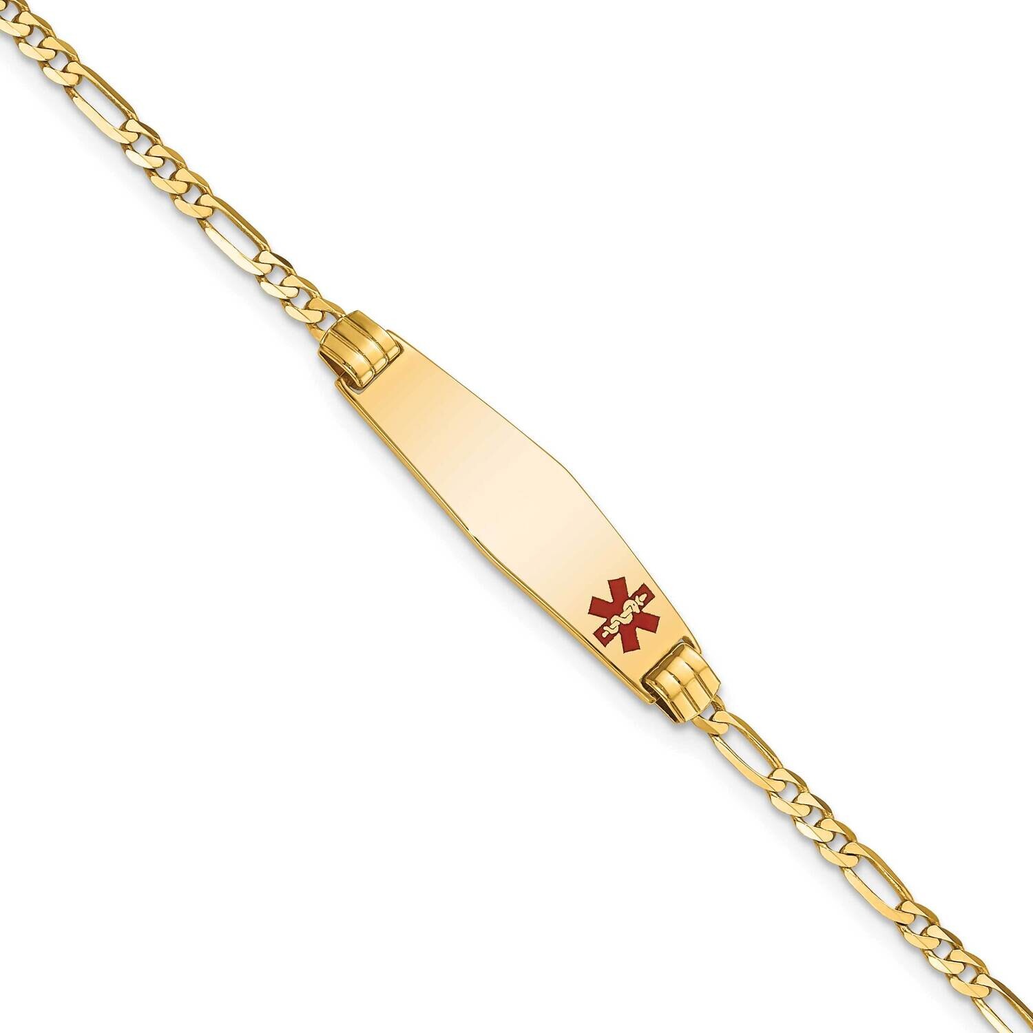 Medical Soft Diamond Shape Red Enamel Figaro Id Bracelet 8 Inch 10k Gold 10XM550FC-8, MPN: 10XM550F…