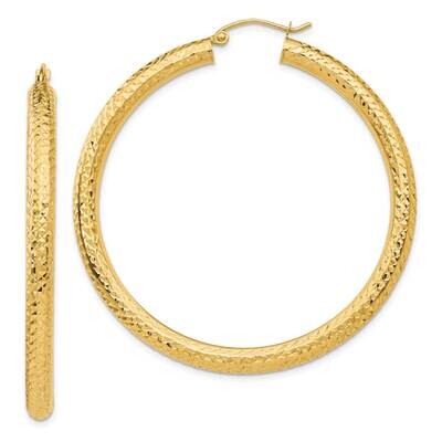 Diamond-Cut 4mm Round Hoop Earrings 10k Gold 10TC771, MPN: 10TC771,