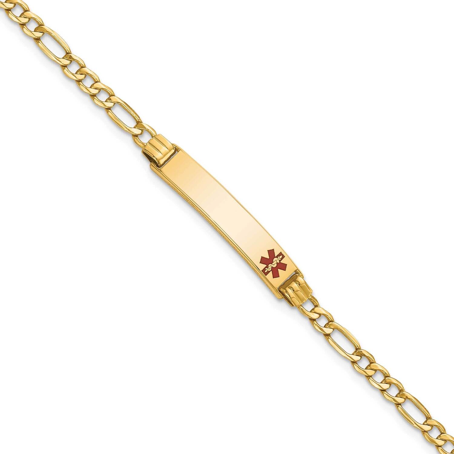 Semi-Solid Medical Polished Red Enamel Figaro Id Bracelet 7 Inch 10k Gold 10XM556FR-7, MPN: 10XM556…