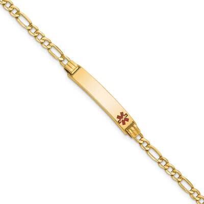 Semi-Solid Medical Polished Red Enamel Figaro Id Bracelet 7 Inch 10k Gold 10XM556FR-7, MPN: 10XM556…