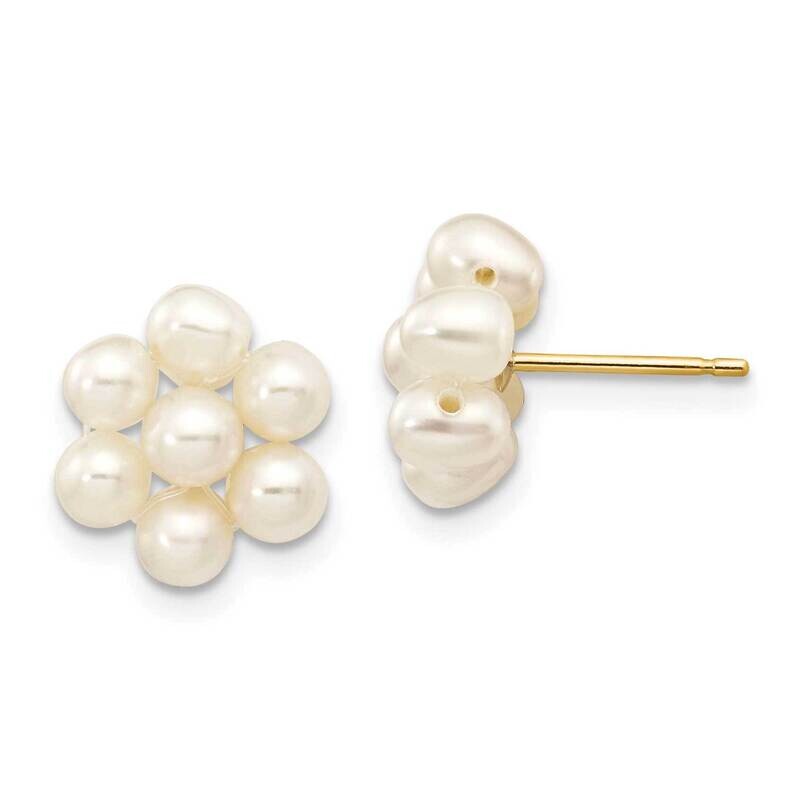 3-4mm White Egg Freshwater Cultured Pearl Flower Earrings 10k Gold 10XF298E