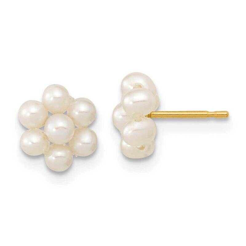 2-3mm White Button Freshwater Cultured Pearl Flower Earrings 10k Gold 10XF618E