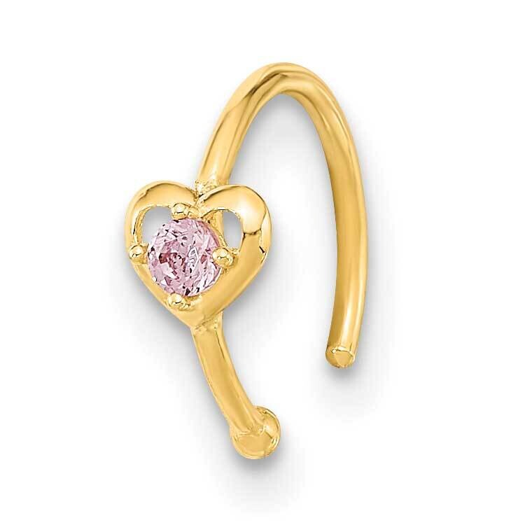 20 Gauge Hoop Heart CZ Nose Ring Body Jewelry 10k Gold 10BD194