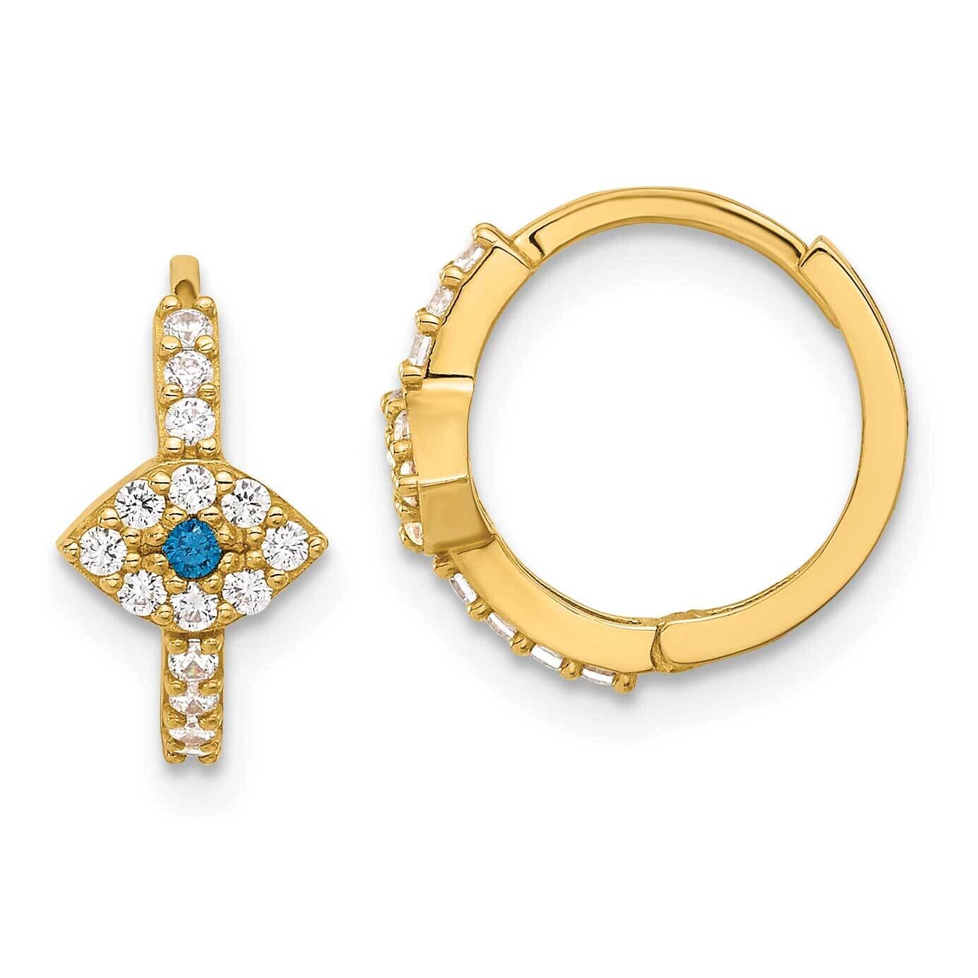 Clear &amp; Blue CZ Evil Eye Hinged Hoop Earrings 10k Polished Gold 10ER365, MPN: 10ER365,