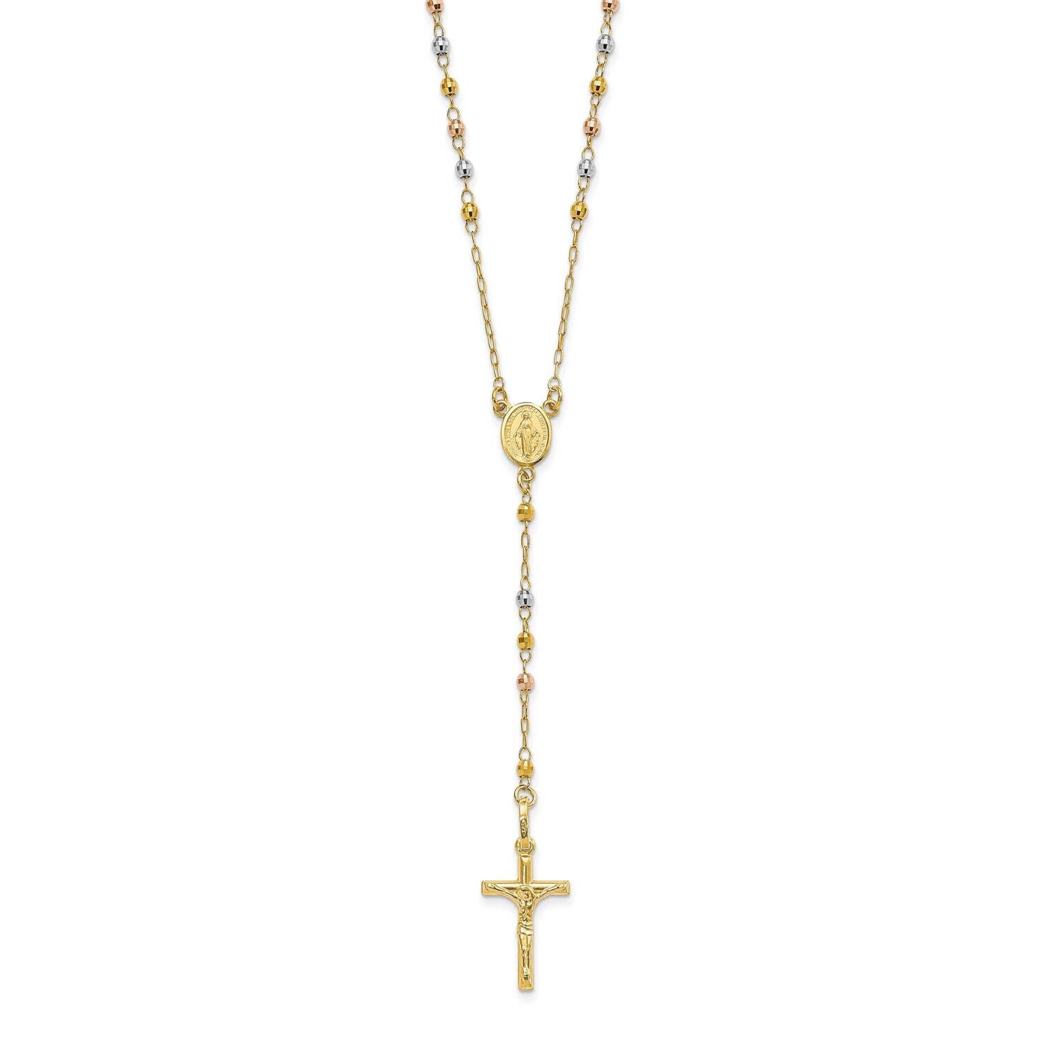Polished Faceted Beads Rosary Necklace 10k Tri-Color Gold 10SF2964-24, MPN: 10SF2964-24, 1969041011…