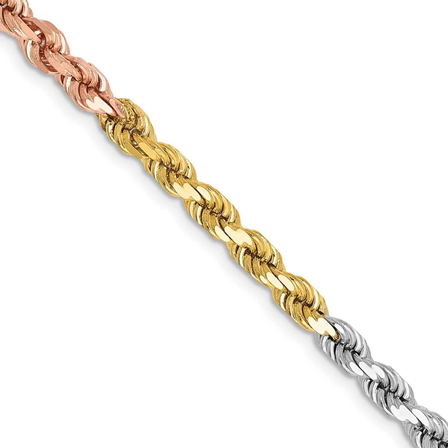 4mm Diamond-Cut Rope Chain 22 Inch 14k Tri-Color Gold 030TC-22, MPN: 030TC-22,