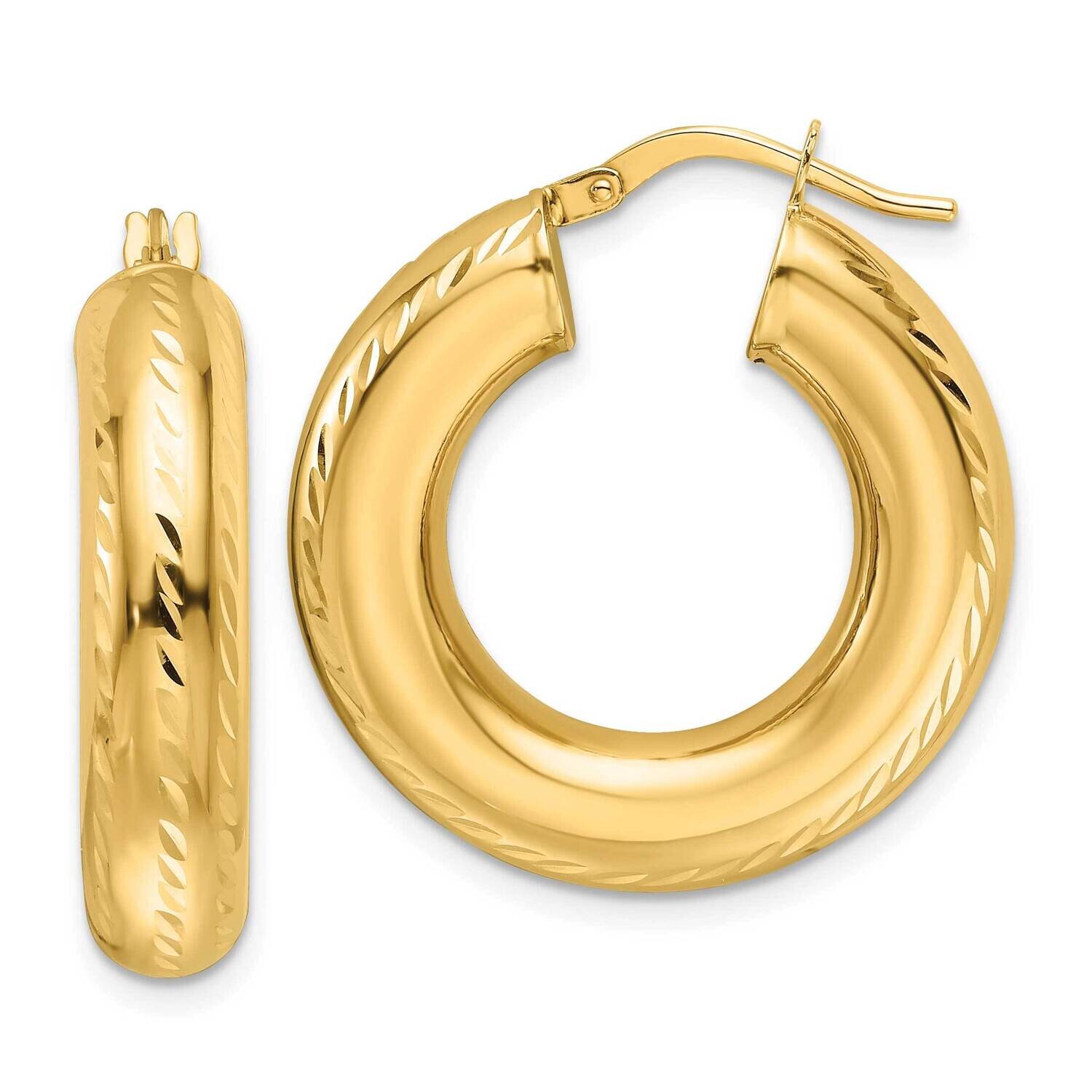 Polished &amp; Diamond-Cut 6mm Hollow Round Hoop Earrings 10k Gold 10ER335, MPN: 10ER335,