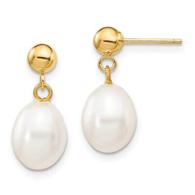 7-8mm White Rice Freshwater Cultured Pearl Dangle Post Earrings 10k Gold 10XF251E, MPN: 10XF251E,
