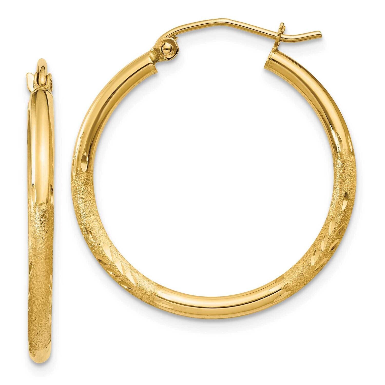 Satin Diamond-Cut 2mm Round Tube Hoop Earrings 10k Gold 10TC209, MPN: 10TC209,