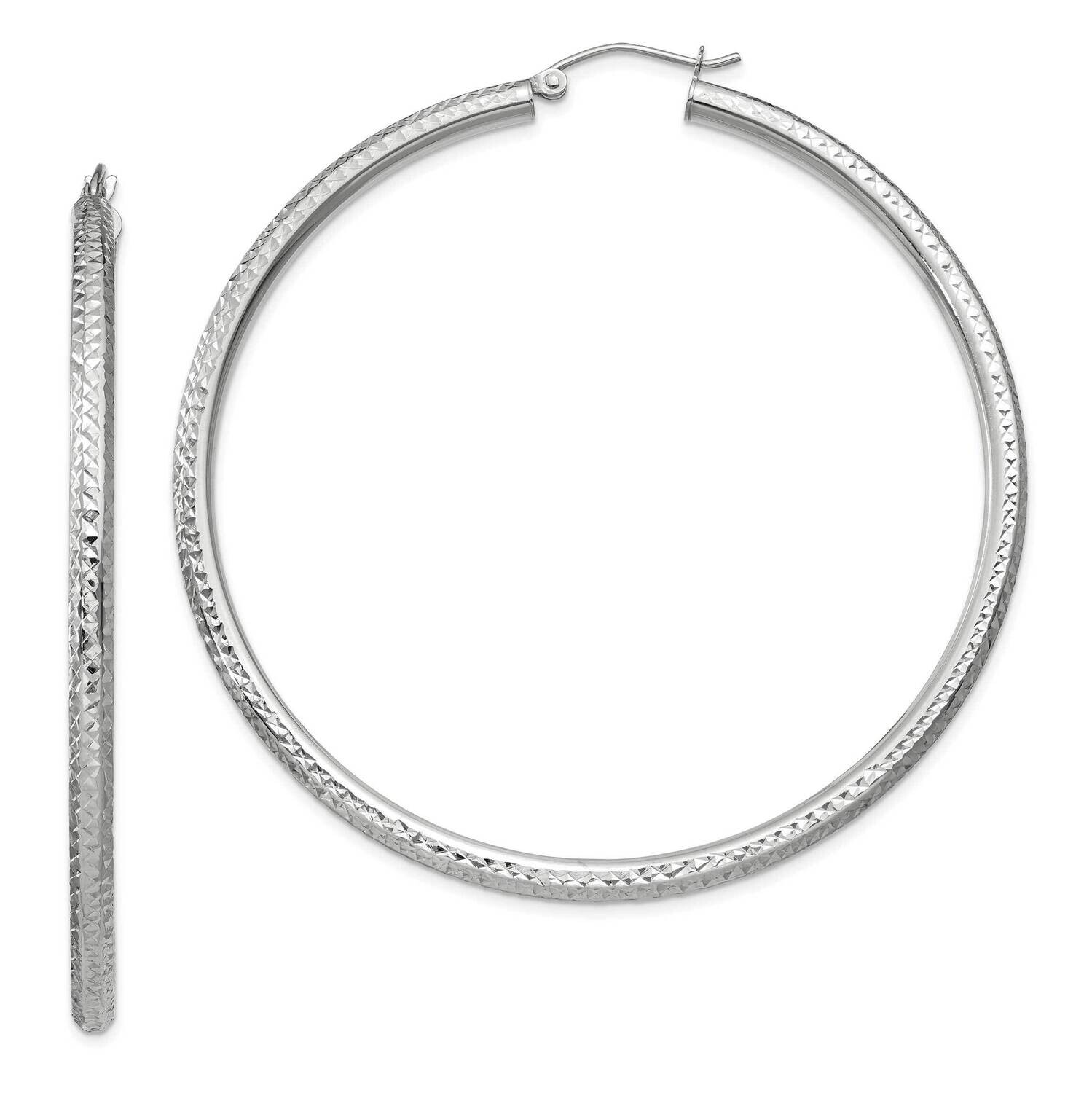 Diamond-Cut 3mm Round Hoop Earrings 10k White Gold 10TC261