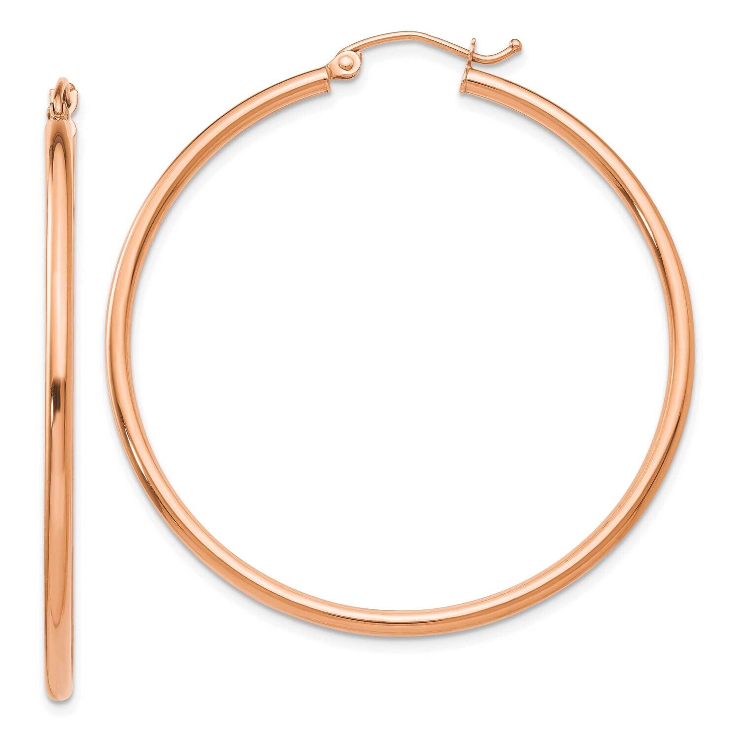 Polished 2mm Lightweight Tube Hoop Earrings 10k Rose Gold 10TE525, MPN: 10TE525,