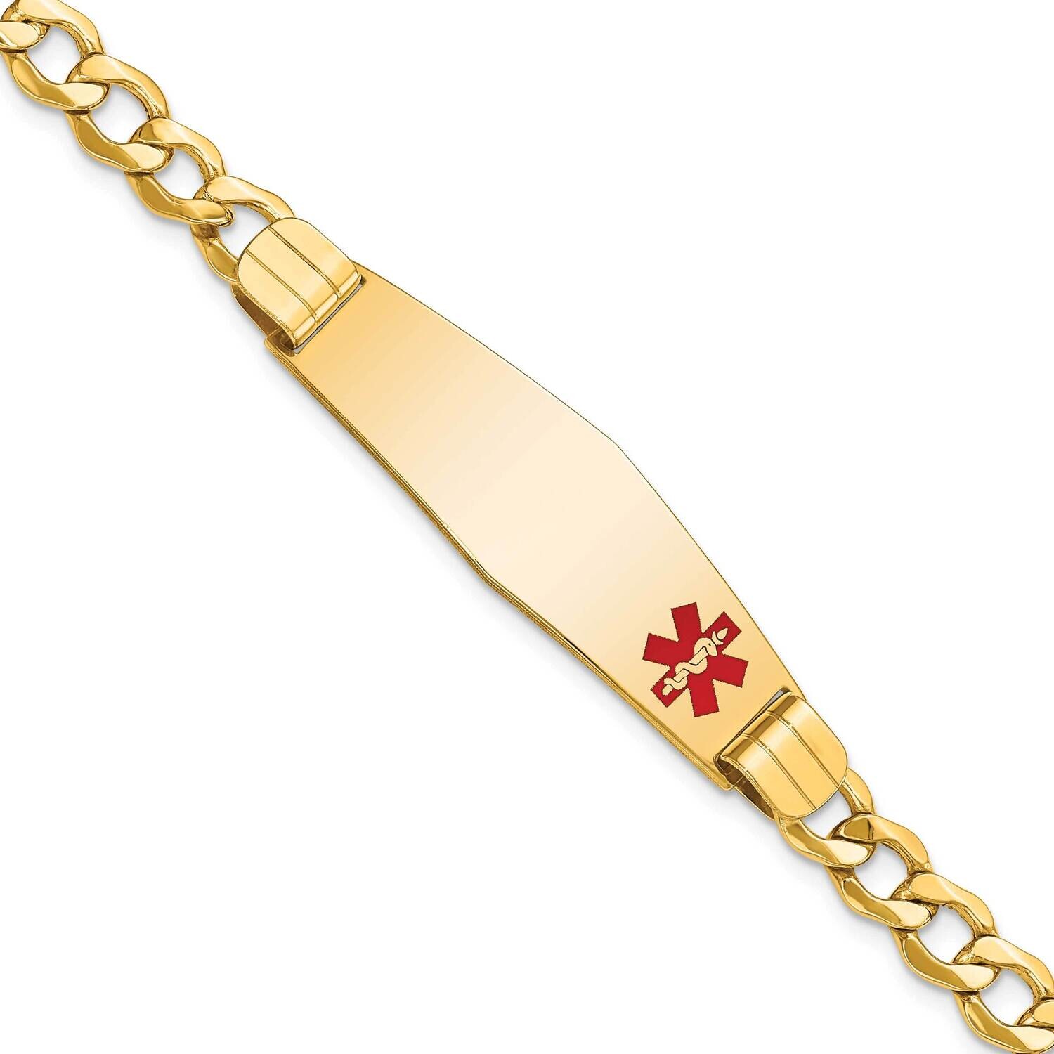 Semi-Solid Medical Soft Diamond Shape Red Enamel Curb Link Id Bracelet 8 Inch 10k Gold 10XM578FC-8,…