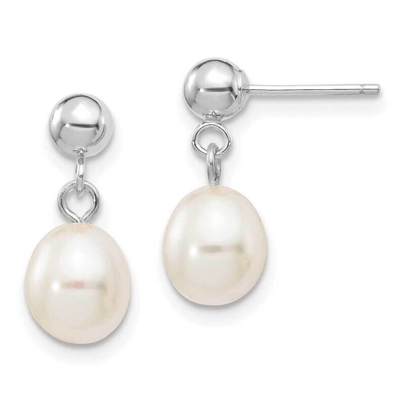 6-7mm White Rice Freshwater Cultured Pearl Dangle Post Earrings 10k White Gold 10XFW252E