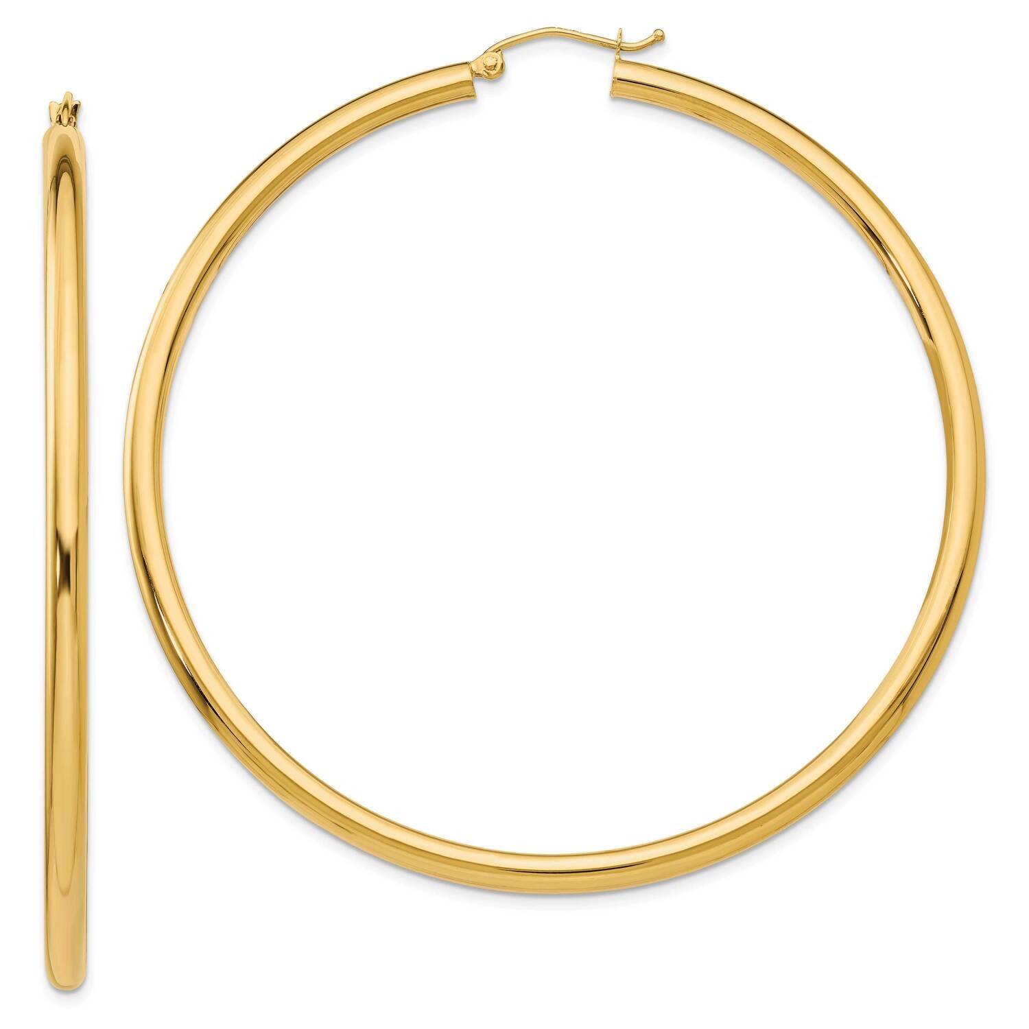 3mm Lightweight Tube Hoop Earrings 10k Polished Gold 10T946L, MPN: 10T946L,