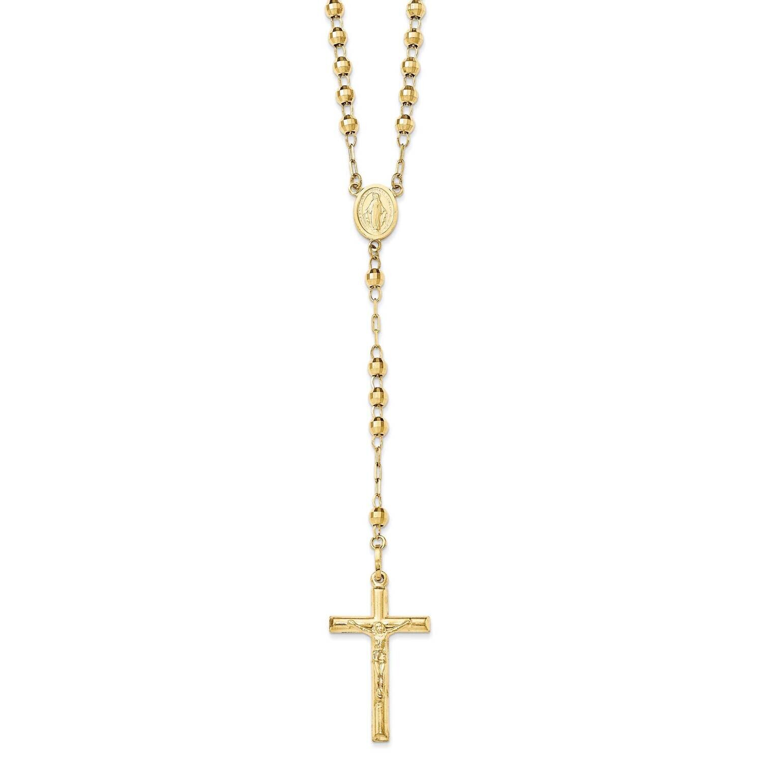 Diamond-Cut 4mm Beaded Semi-Solid Rosary 24 Inch Necklace 10k Gold 10SF2066-24, MPN: 10SF2066-24,