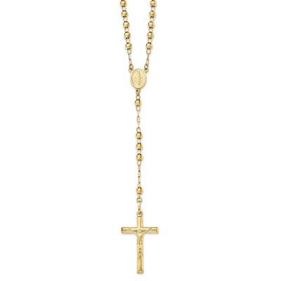 Diamond-Cut 4mm Beaded Semi-Solid Rosary 24 Inch Necklace 10k Gold 10SF2066-24, MPN: 10SF2066-24,