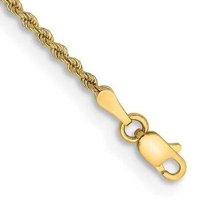 2mm Regular Rope Chain Anklet 10 Inch 10k Gold 10K014S-10, MPN: 10K014S-10,