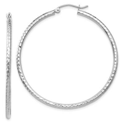Diamond-Cut 2mm Round Tube Hoop Earrings 10k White Gold 10TC226, MPN: 10TC226,