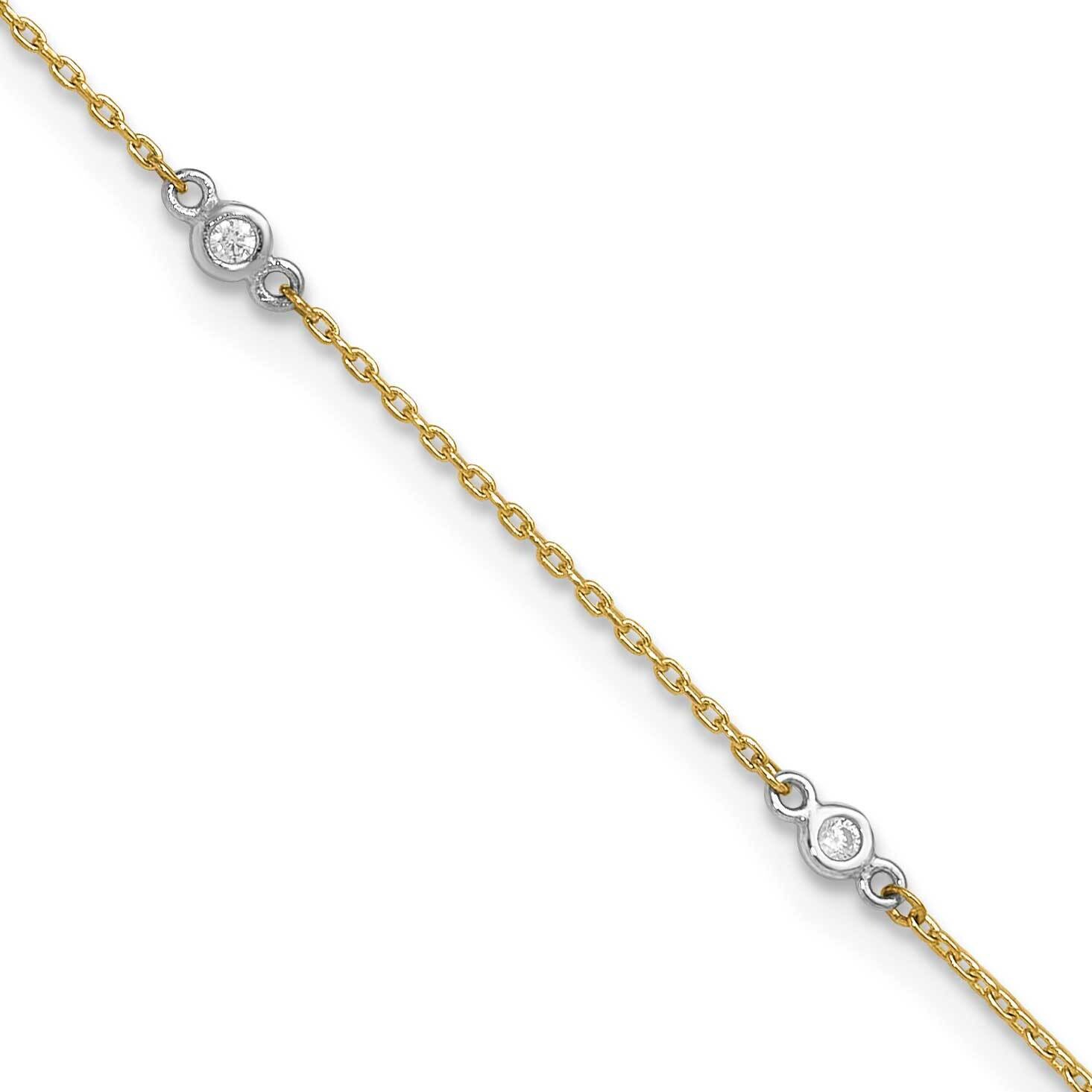 CZ 9 Inch Plus 1 Inch Extender Anklet 10k Two-Tone Gold 10ANK240-9
