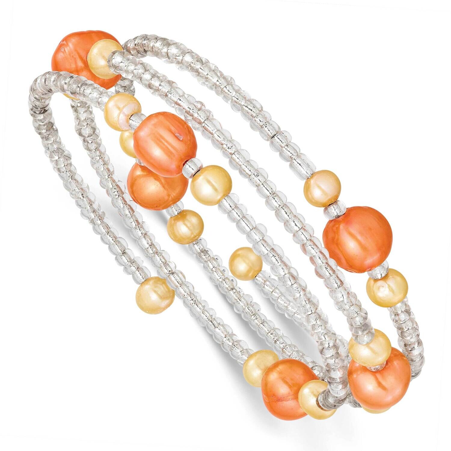 Orange Yellow Fwc Pearl Glass Bead Flexible Wrap Bracelet 10003