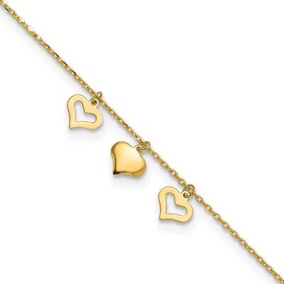 3 Hearts 9 Inch Plus 1 Inch Extension Anklet 10k Gold 10ANK233-10, MPN: 10ANK233-10,
