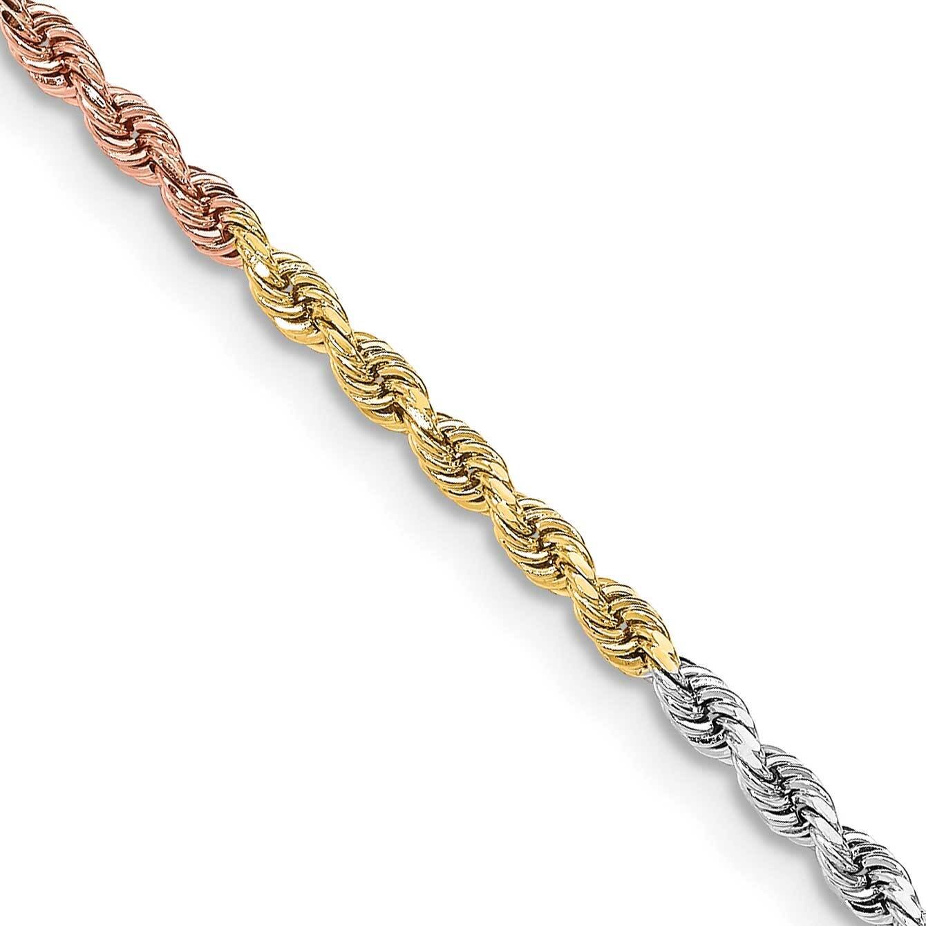 3mm Diamond-Cut Rope Chain 22 Inch 14k Tri-Color Gold 023TC-22