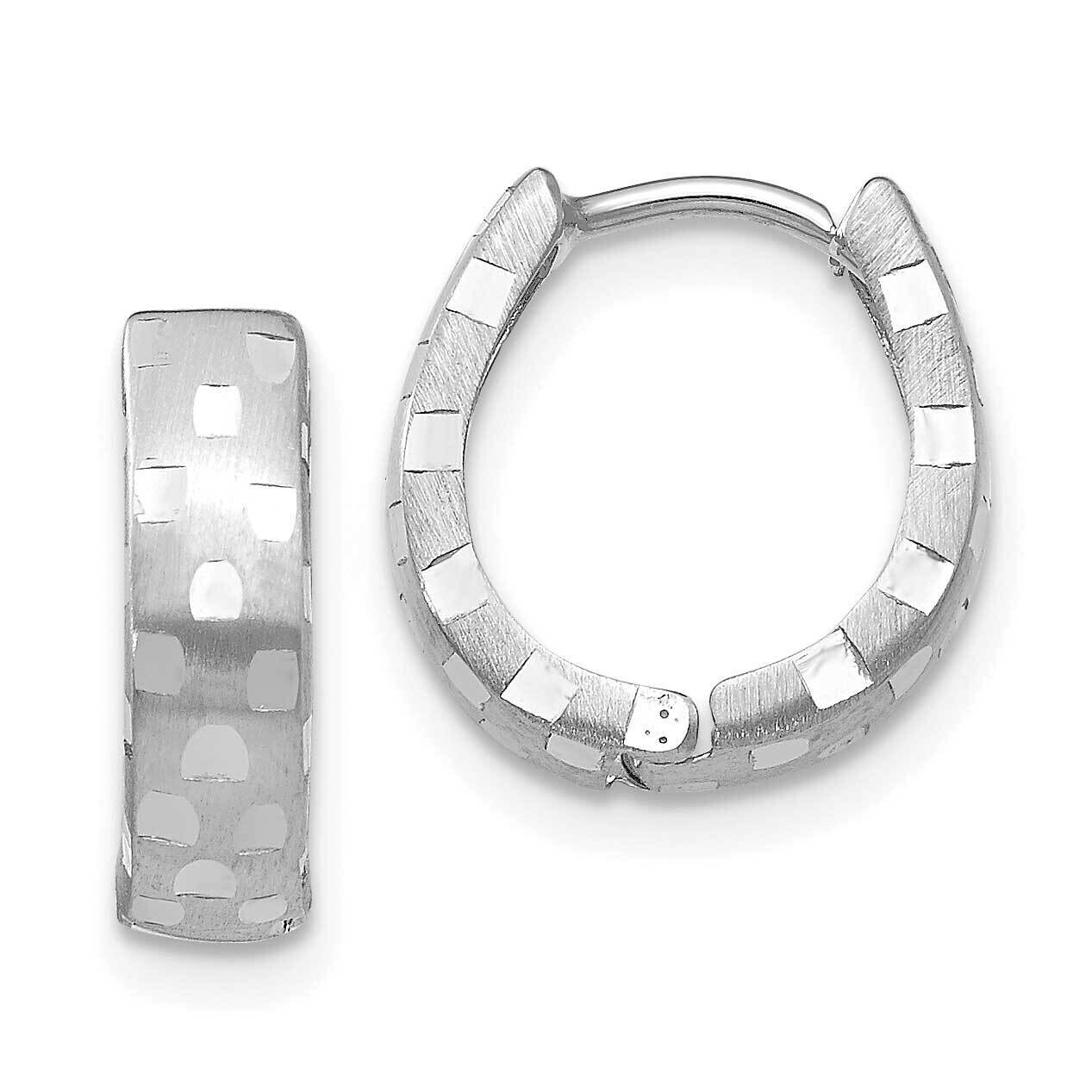Diamond Cut 4mm Patterned Hinged Hoop Earrings 10k White Gold 10TF544, MPN: 10TF544,
