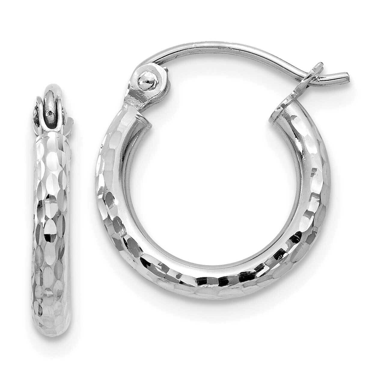 Diamond-Cut 2mm Round Tube Hoop Earrings 10k White Gold 10TC224, MPN: 10TC224,