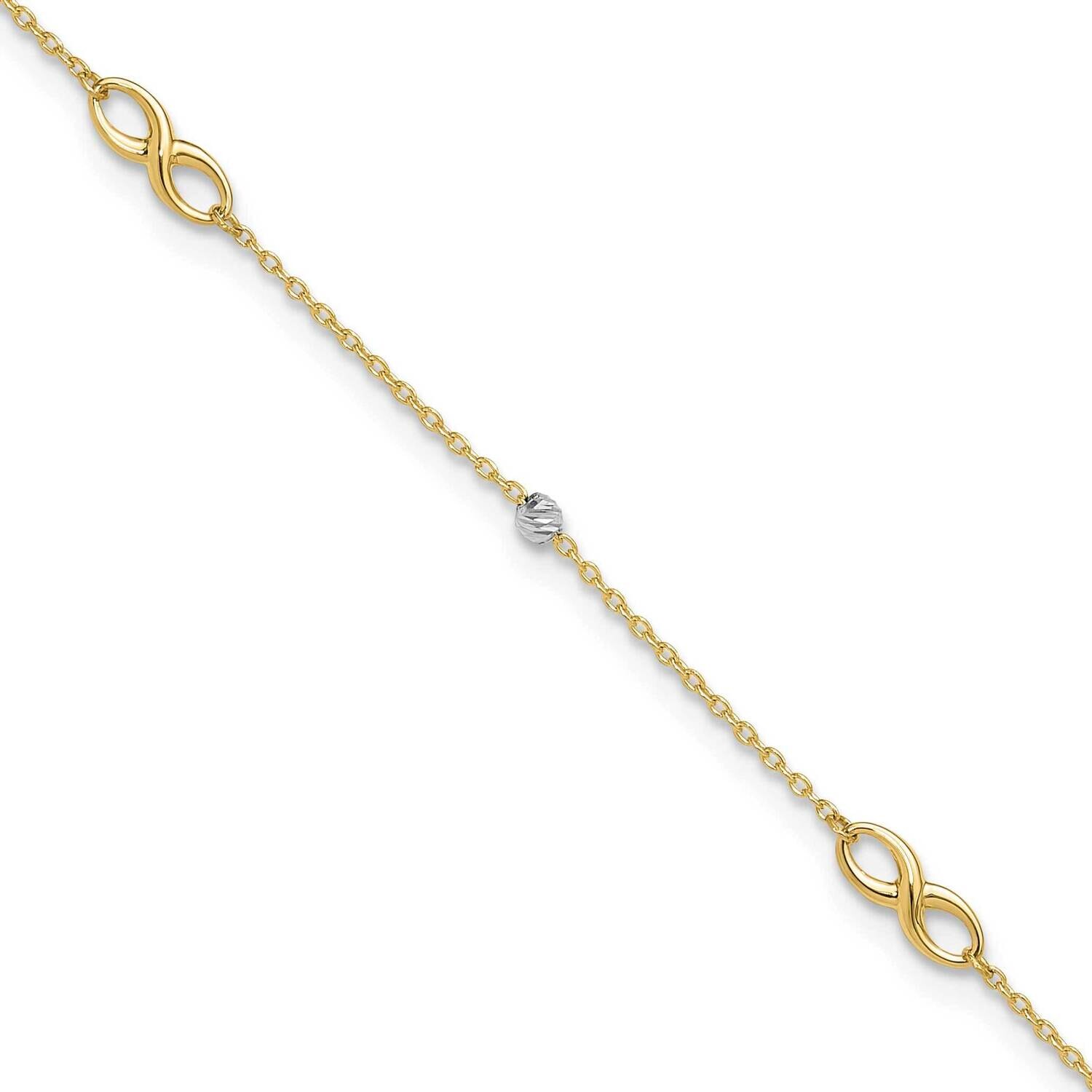 Diamond-Cut Beads Infinity 10In Plus 1 Inch Extender Anklet 10k Two-Tone Gold 10ANK301-10