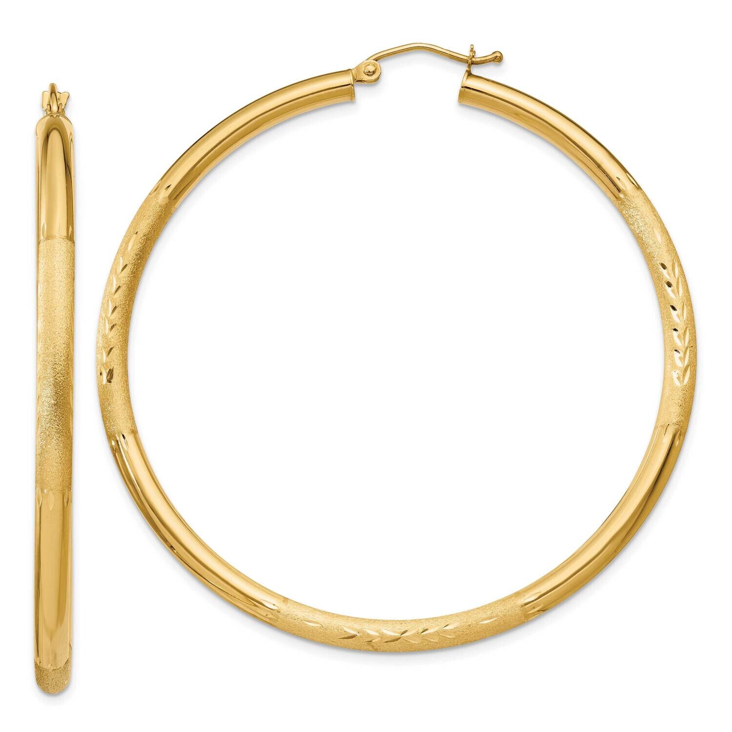 Satin &amp; Diamond-Cut 3mm Round Hoop Earrings 10k Gold 10TC296, MPN: 10TC296,