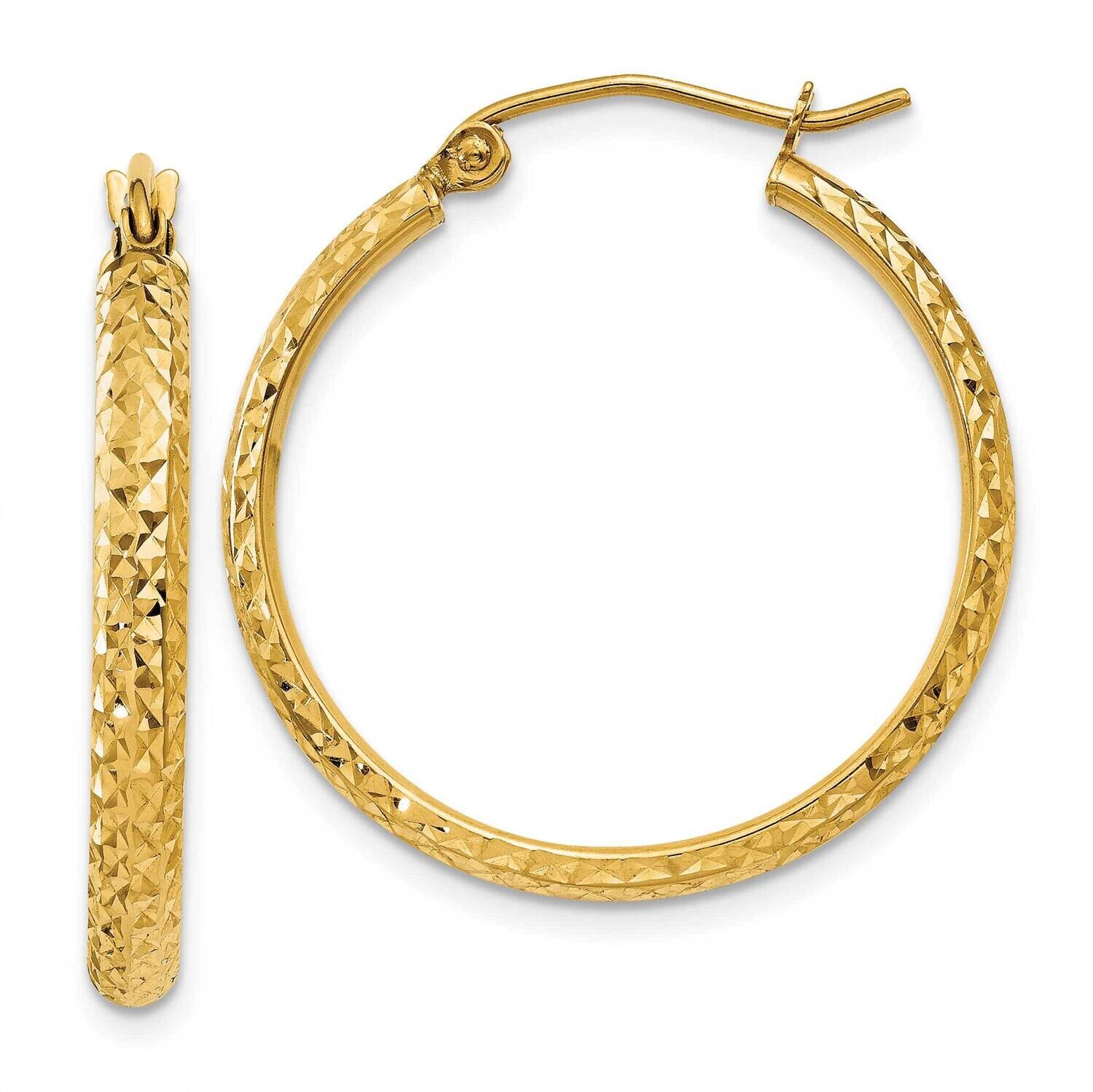 Diamond-Cut 2.8X25mm Hollow Hoop Earrings 10k Gold 10TC796, MPN: 10TC796,