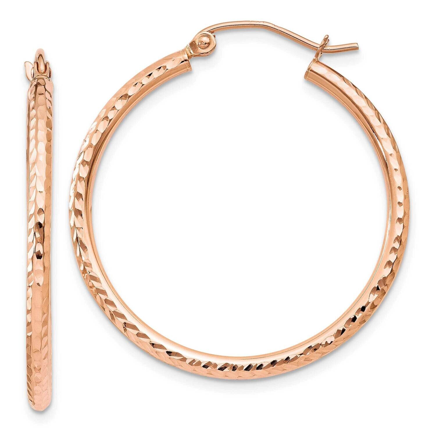 Diamond-Cut Polished Hoop Earrings 10k Rose Gold 10TE518, MPN: 10TE518,