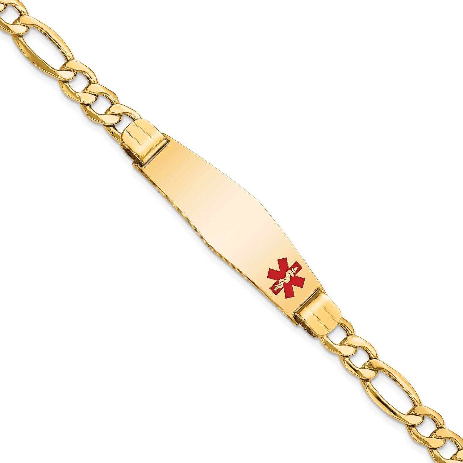 Semi-Solid Medical Soft Diamond Shape Red Enamel Figaro Id Bracelet 8 Inch 10k Gold 10XM577FC-8, MP…