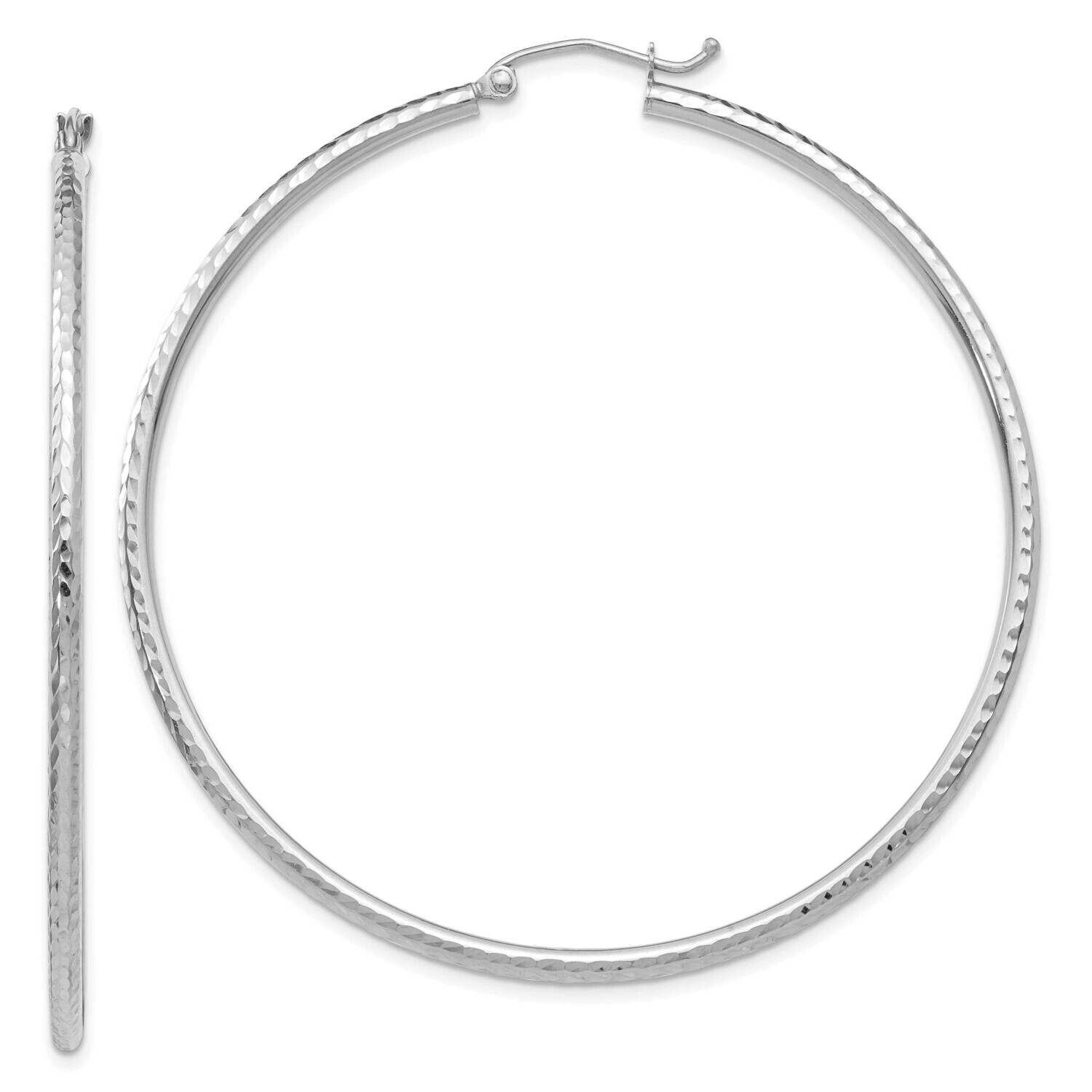 Diamond-Cut 2mm Round Tube Hoop Earrings 10k White Gold 10TC228, MPN: 10TC228,