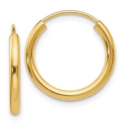 Round Endless 2mm Hoop Earrings 10k Polished Gold 10H978, MPN: 10H978,