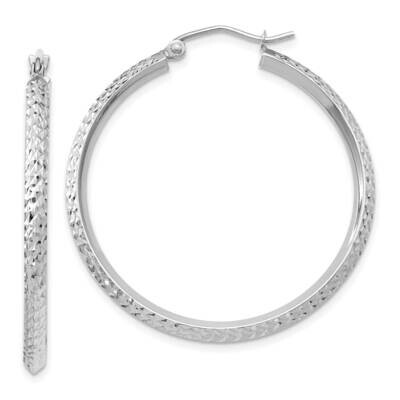 Knife Edge Diamond-Cut 2.5X25mm Hoop Earrings 10k White Gold 10TC828, MPN: 10TC828,