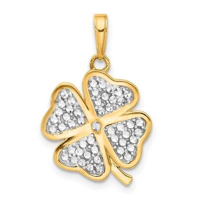 Polished Diamond-Cut 4-Leaf Clover Pendant 14k Gold White Rhodium  C4881, MPN: C4881,