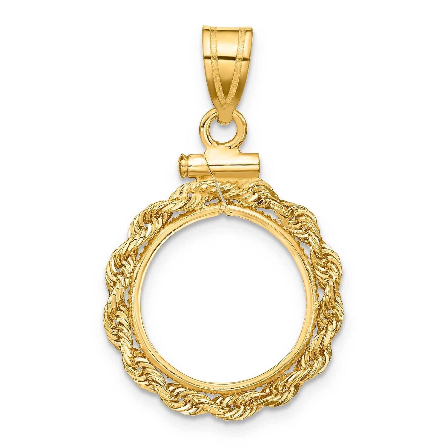 Rope Screw Top 14.0mm X 1.1mm Coin Bezel Pendant 14k Gold C1215/14.0