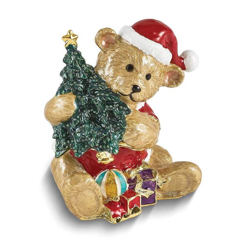 Holly Bear Brown Bear Tree Trinket Box Bejeweled BJ4187